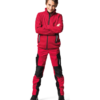 Boy wearing red and black sweater and pants