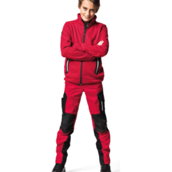 Boy wearing red and black sweater and pants