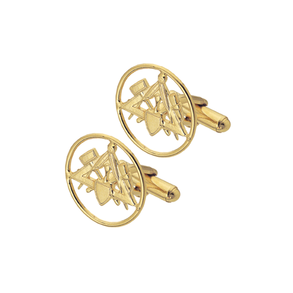 Gold cuff links with bricklayer's logo