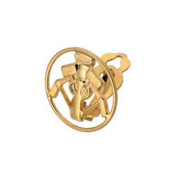 Gold ear clip with stone setter's logo