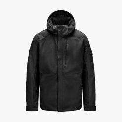 Black hooded winter jacket with minimal design