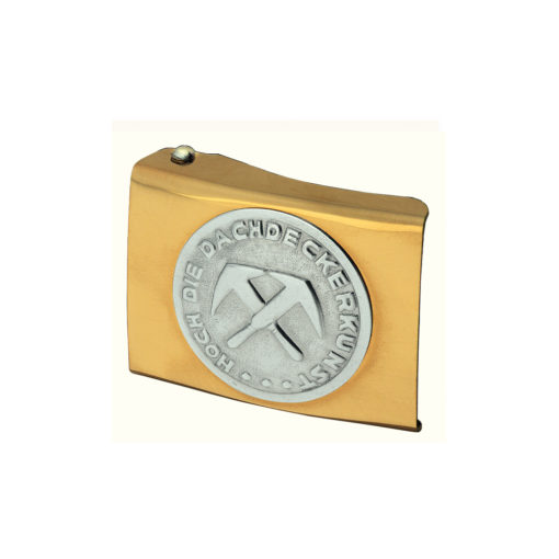 Gold Belt Buckle With Roofer'S Logo
