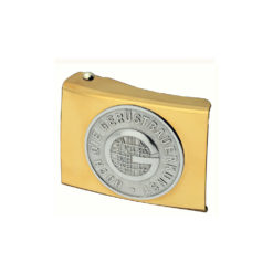 Gold belt buckle with scaffolder's logo