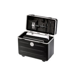 Black open tool case with rolls