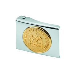 Silver Belt Buckle With Gold Symbol