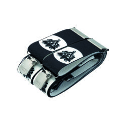 Black suspenders with trade logo