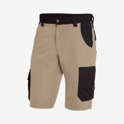 Beige and black bermuda shorts with side pockets