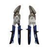 Compound action snips with black and blue plastic covered handle