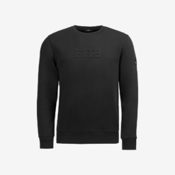 Black FHB crewneck sweater with embossed FHB logo