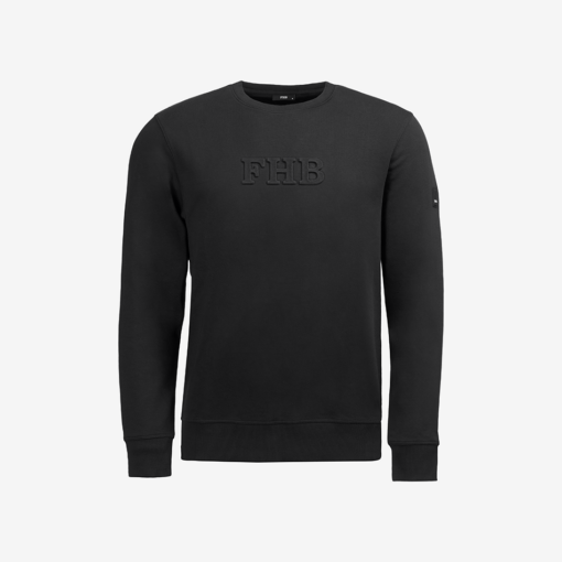 Black Fhb Crewneck Sweater With Embossed Fhb Logo