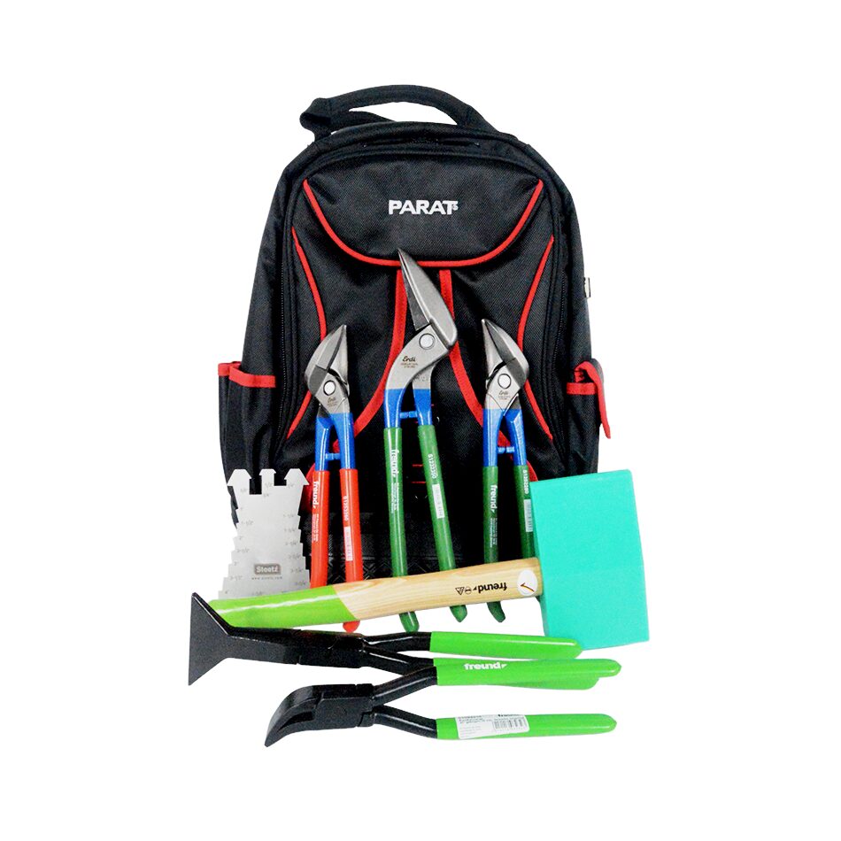Steetz Basic Sheet Metal Kit With Backpack, Pelican Snips, Combination Tin Snips, Seaming Pliers, Hammer And Marking Template