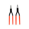 Stubai flat nose and short round nose plier set, with teeth, box joint, and red plastic handles.