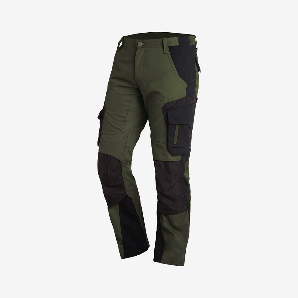 Olive Work Trousers With Black Accents