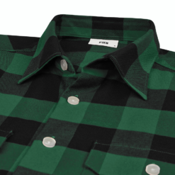 Close Up Of Collar Of Green And Black Flannel Shirt