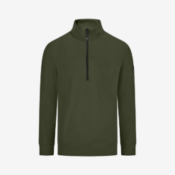 Olive Zip-Up Sweatshirt With High Collar