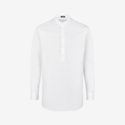 WHite FHB work shirt with long sleeves and buttons